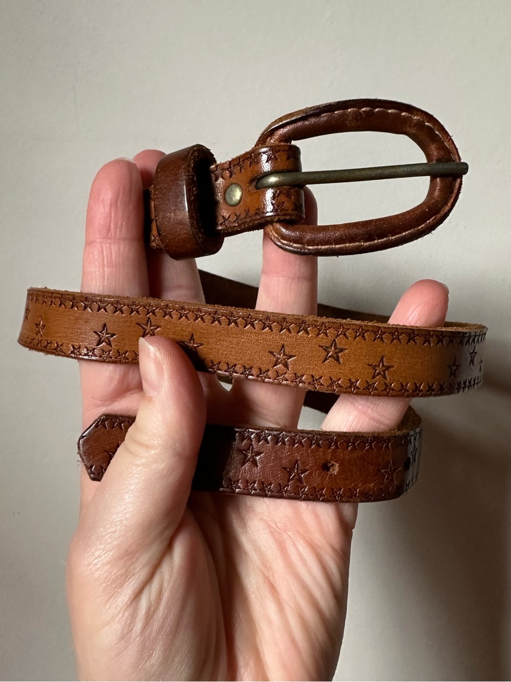 Genuine Cowhide Tooled Leather Star Belt